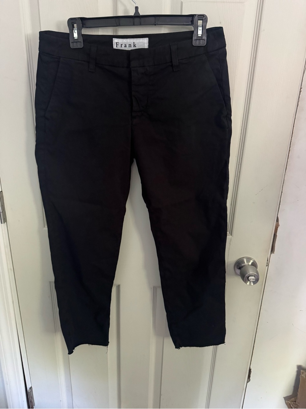 Frank & Eileen Wicklow Italian Cotton Chino Pants Black Size 6 Raw Hem - Picture 4 of 15